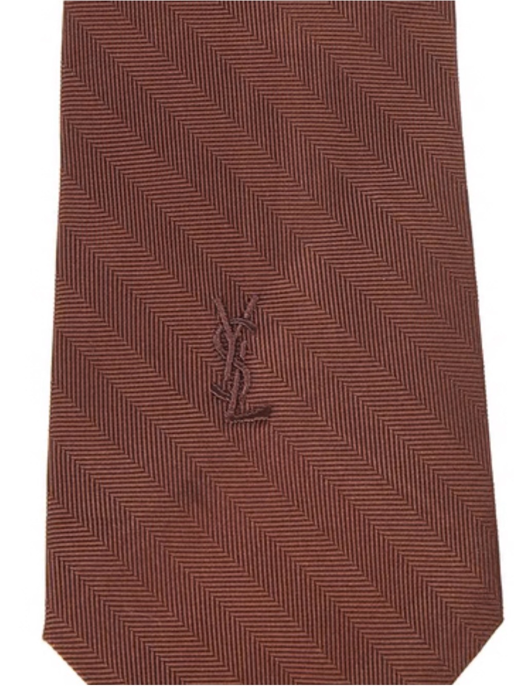 Yves Saint Laurent Rust Brown Herringbone Silk Tie with YSL Logo